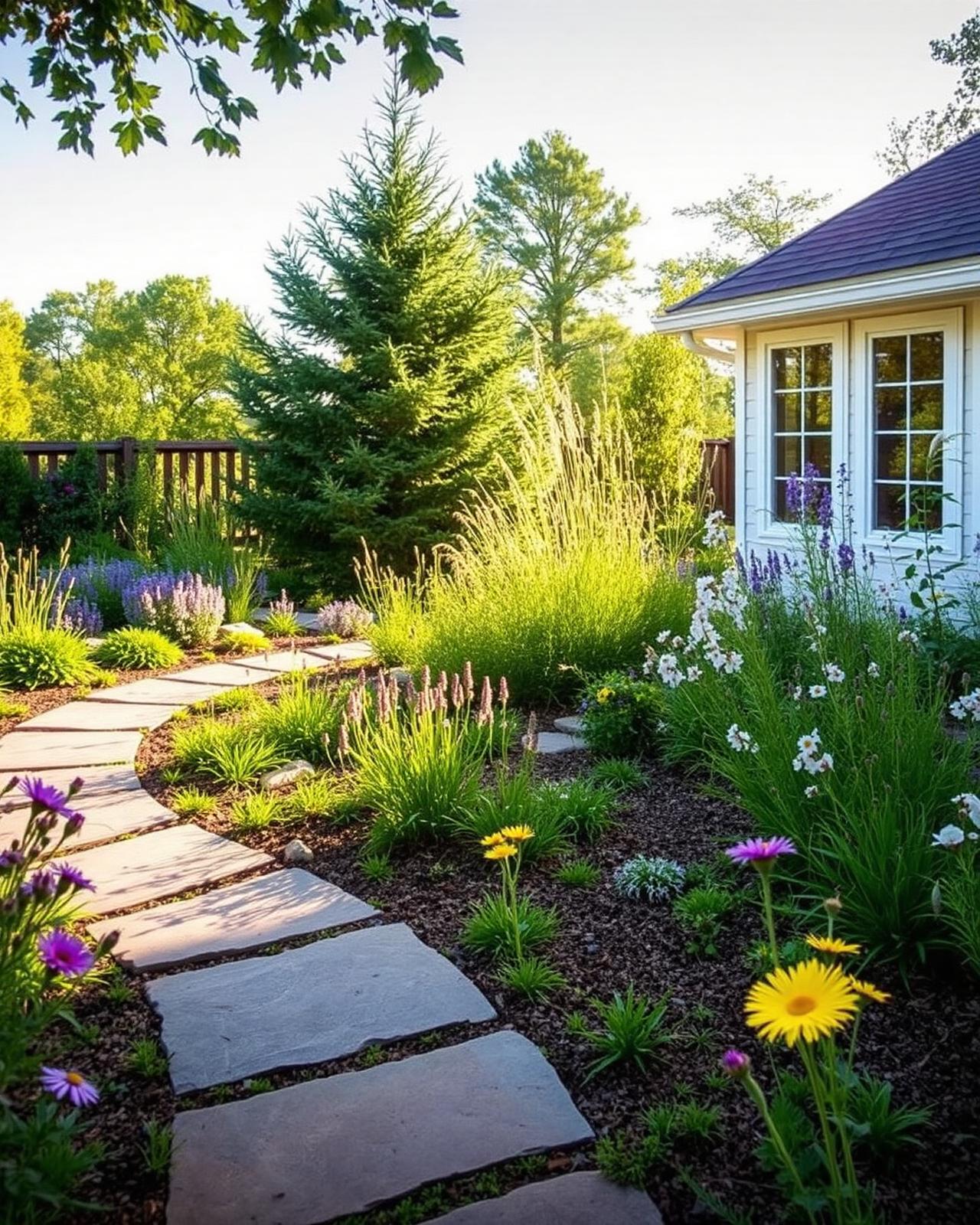 A thoughtfully designed garden path surrounded by planting
