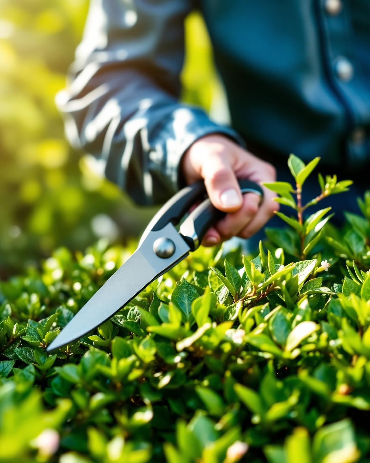 A gardener carefully tending a planted landscape